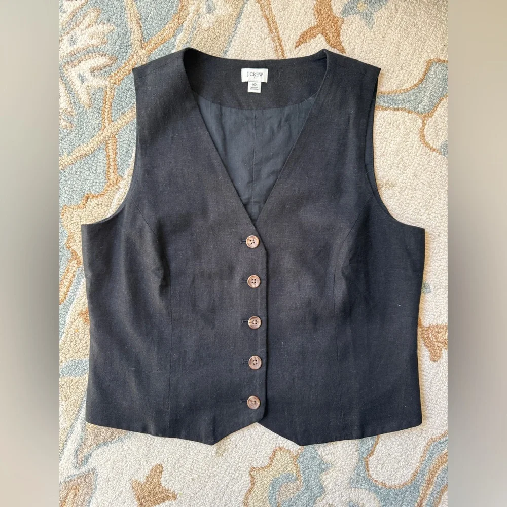 J. CREW Black Button Front V-Neck Vest, size 10 - Picture 2 of 7